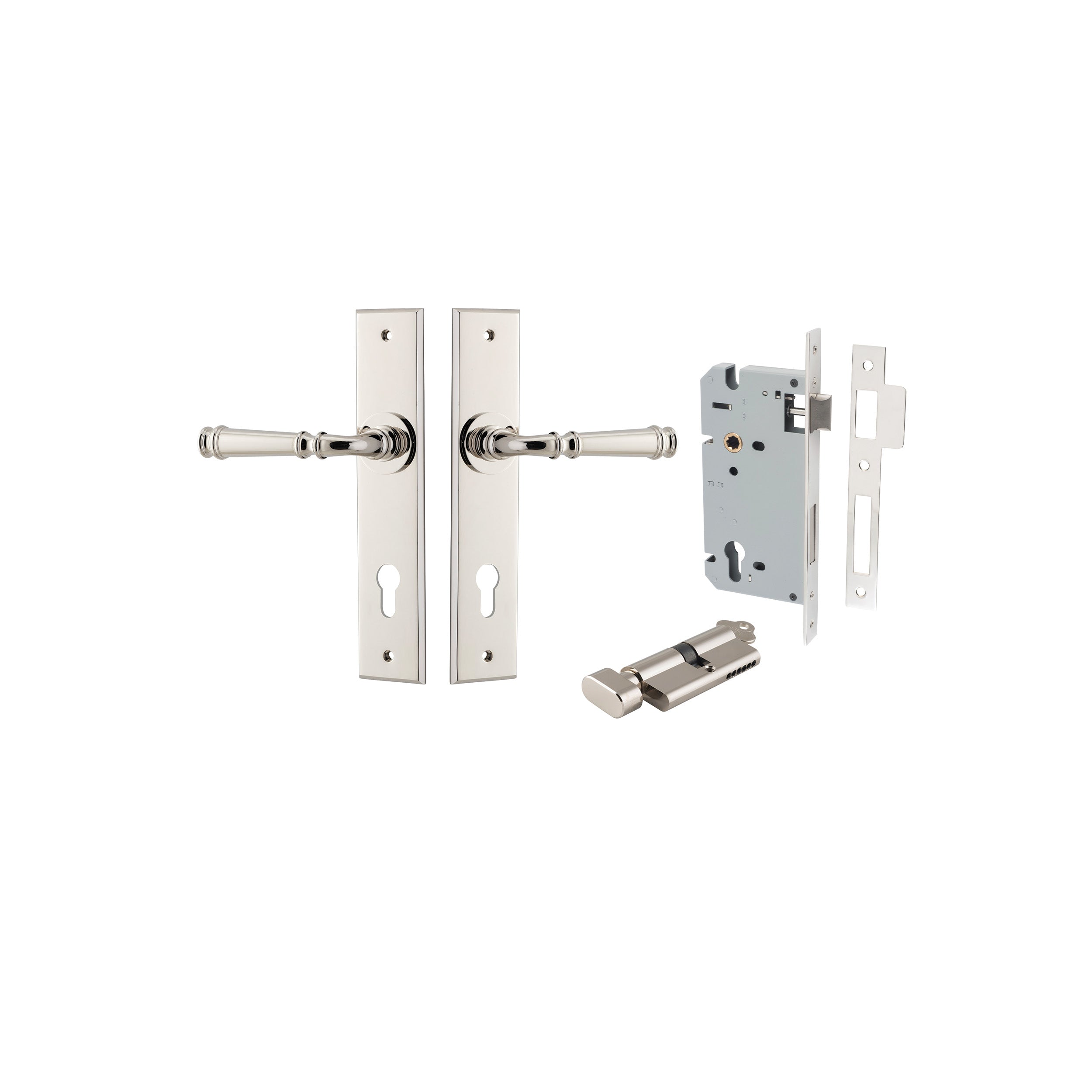 Verona Lever - Chamfered Backplate - Entry Point - Iver - Polished Nickel - Door Levers