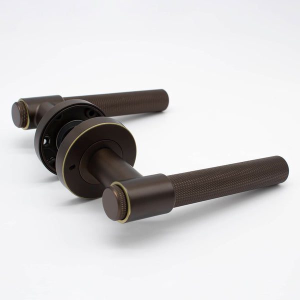 Aged Brass Knurled Privacy Door Handle - Rosedale - Manovella