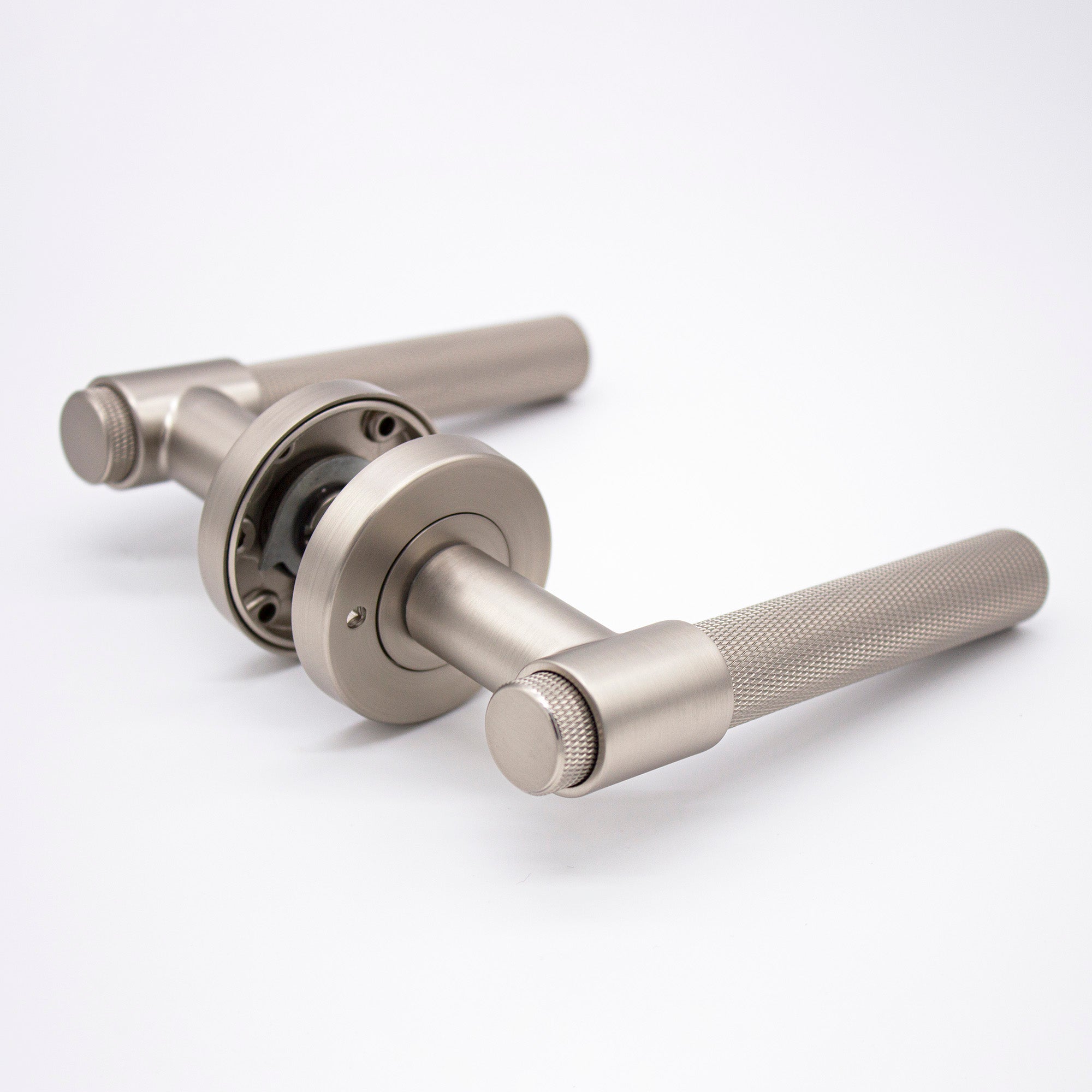 Brushed Nickel Knurled Privacy Door Handle - Rosedale - Manovella