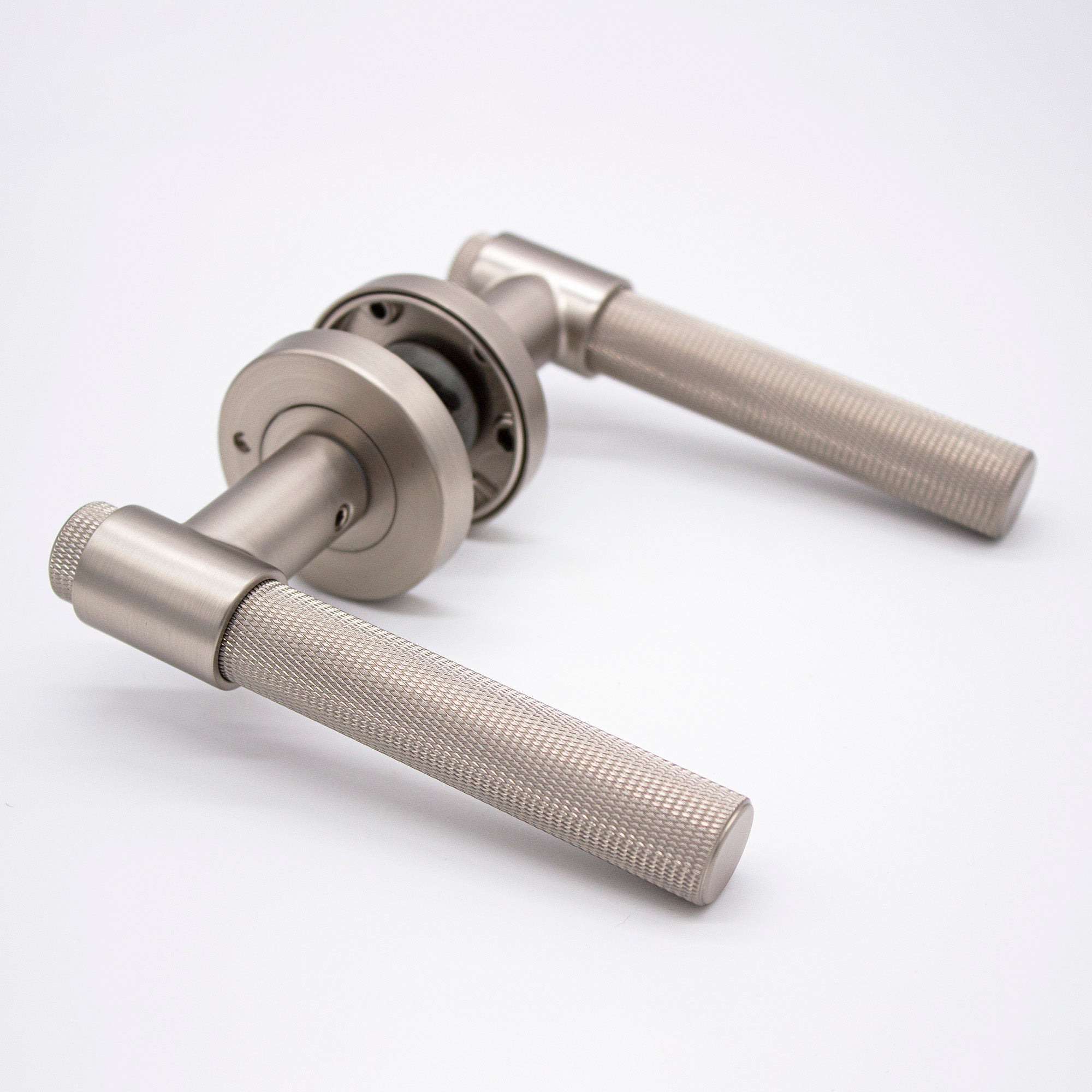 Brushed Nickel Knurled Privacy Door Handle - Rosedale - Manovella