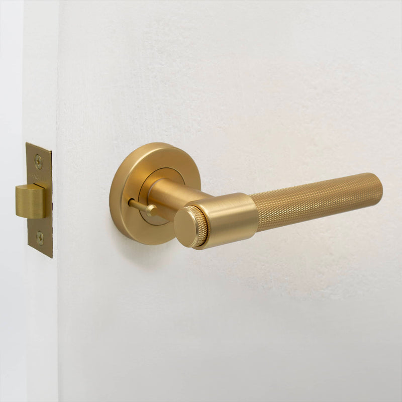 Satin Brass Knurled Privacy Door Handle - Rosedale - Manovella