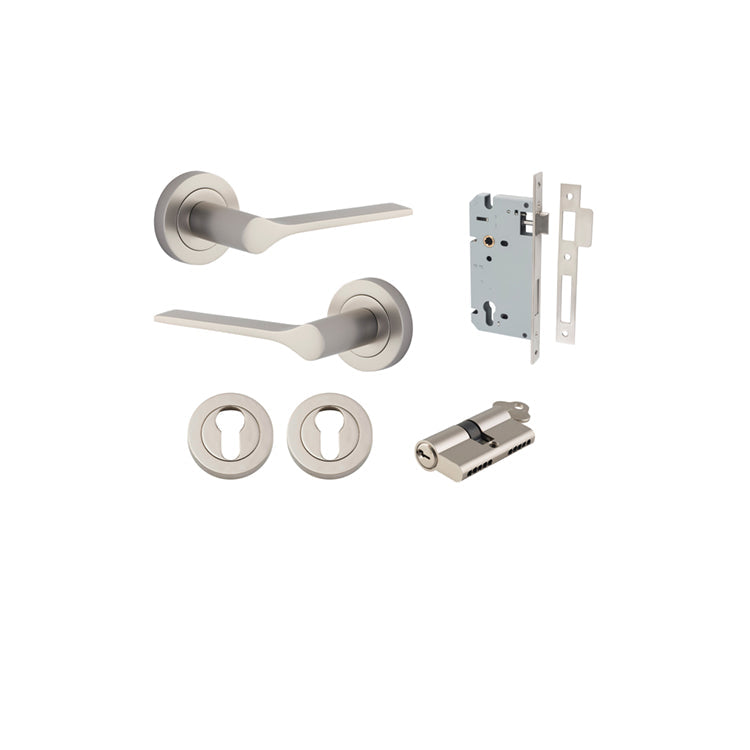 Como Lever - Round Rose - Entry Point - Iver - Satin Nickel - Door Levers