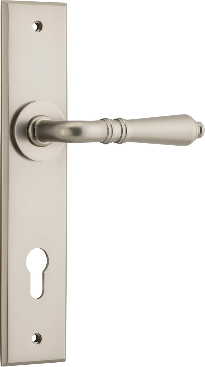 Sarlat Lever - Chamfered Backplate - Entry Point - Iver - Satin Nickel - Door Levers