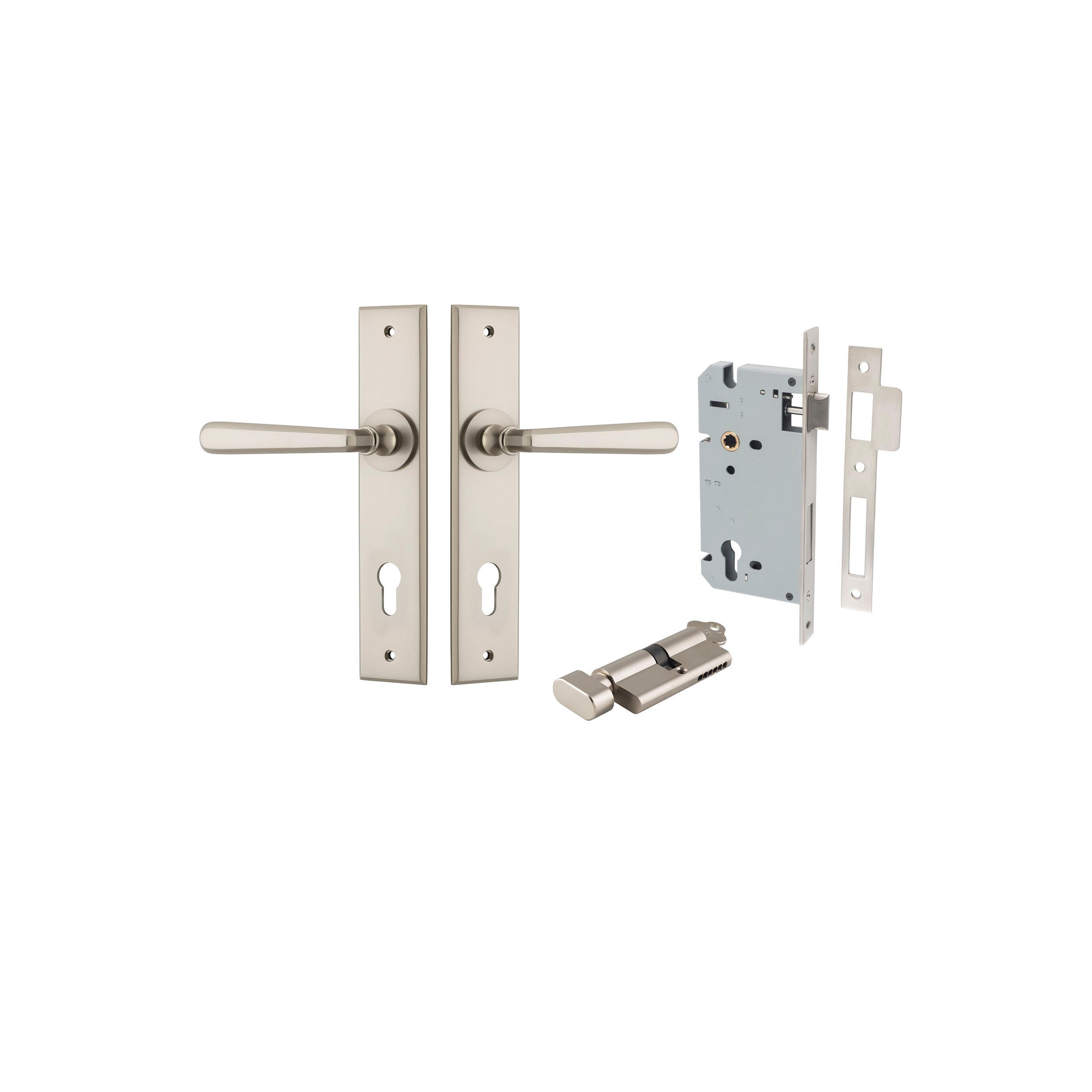 Copenhagen Lever - Chamfered Backplate - Entry Point - Iver - Satin Nickel - Door Levers