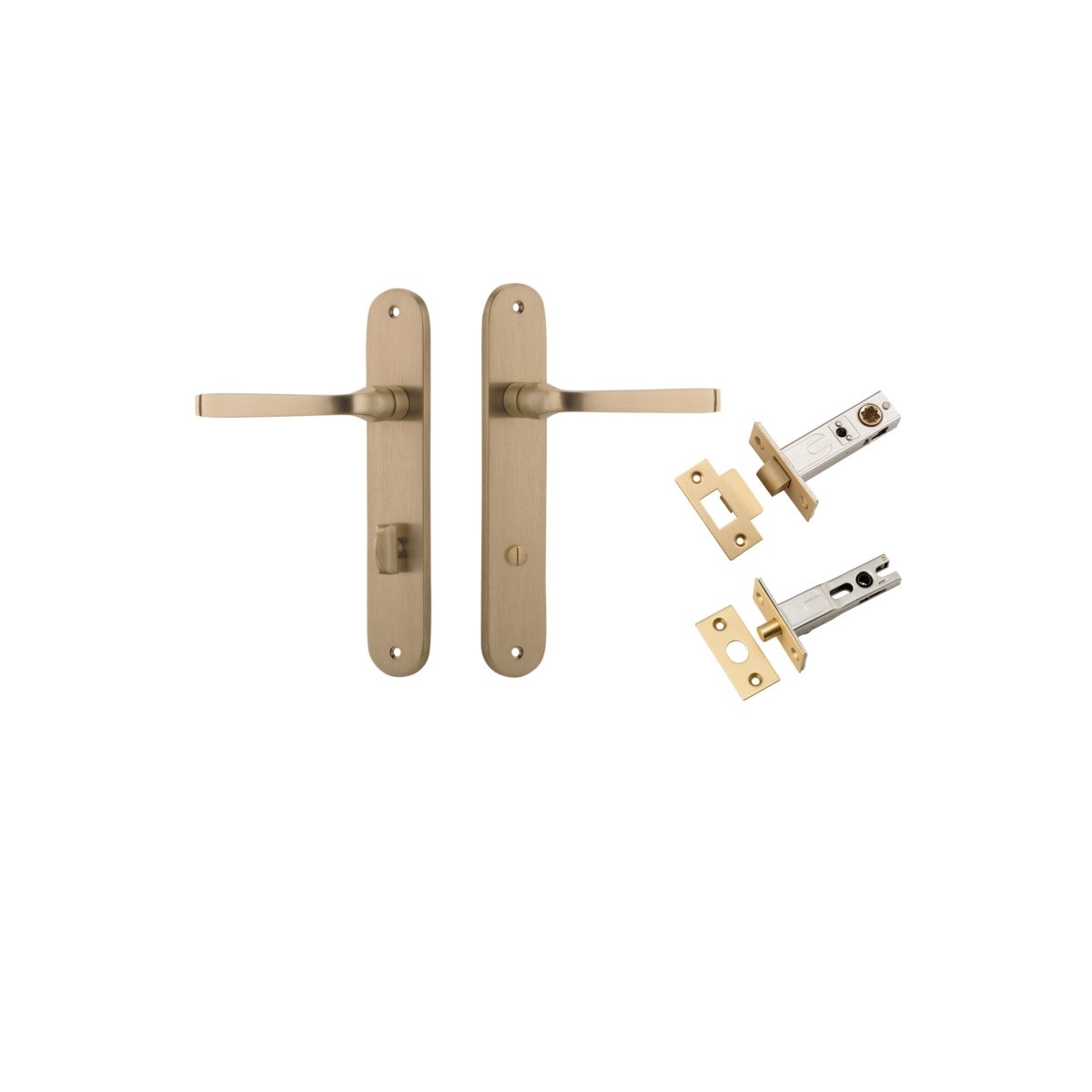 Annecy Lever - Oval Backplate - Entry Point - Iver - Brushed Brass - Door Levers