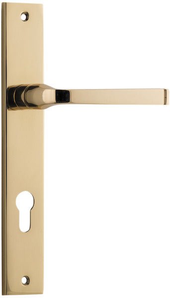 Annecy Lever - Rectangular Backplate - Entry Point - Iver - Polished Brass - Door Levers