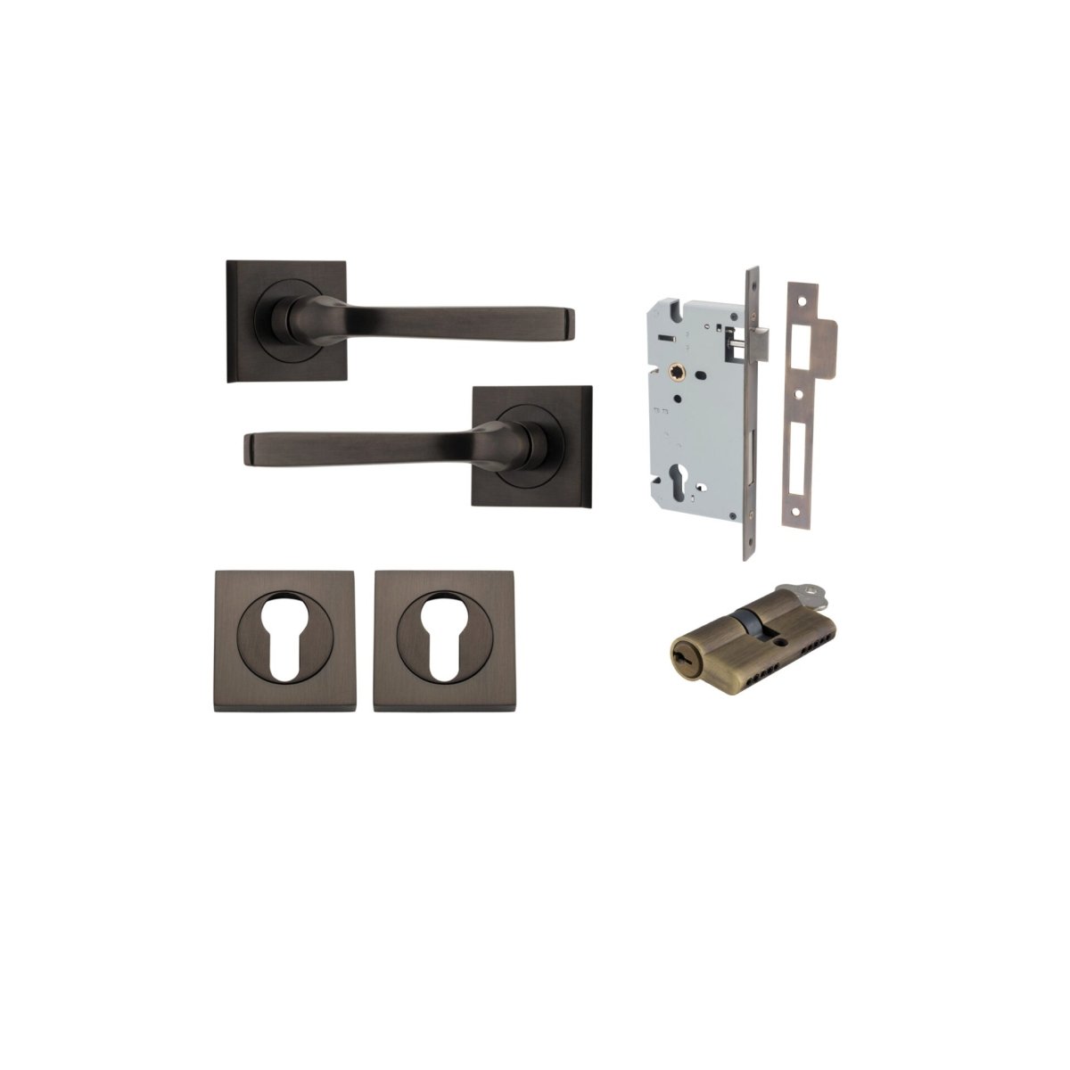 Annecy Lever - Square Rose - Entry Point - Iver - Signature Brass - Door Levers - Entrance Kit - Door Handle - Solid Brass