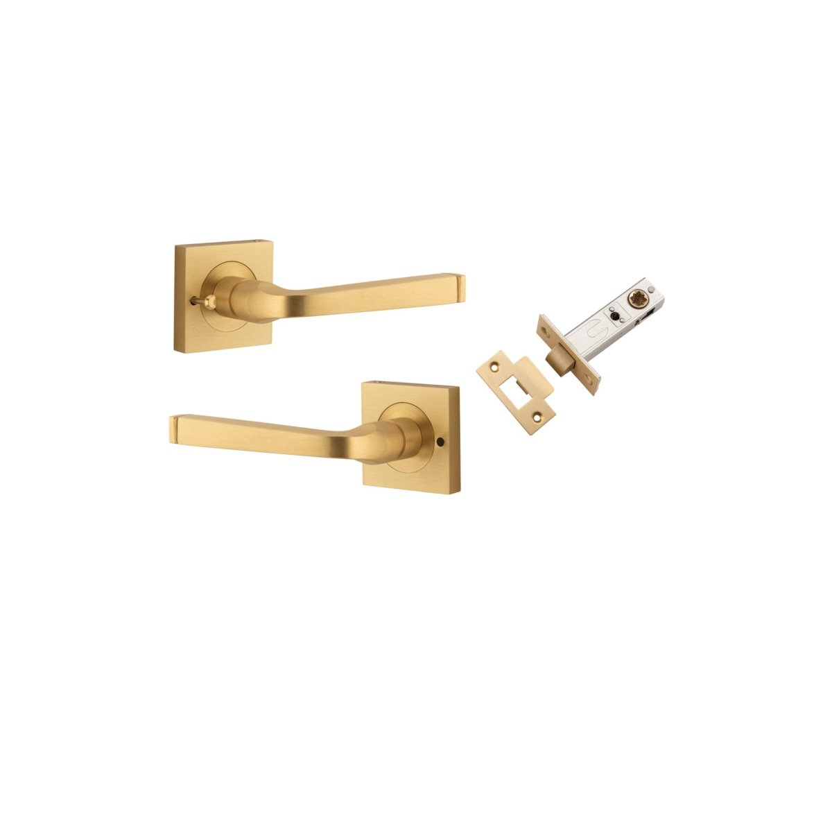 Annecy Lever - Square Rose - Entry Point - Iver - Brushed Brass - Door Levers - Privacy Set - Door Handle - Solid Brass