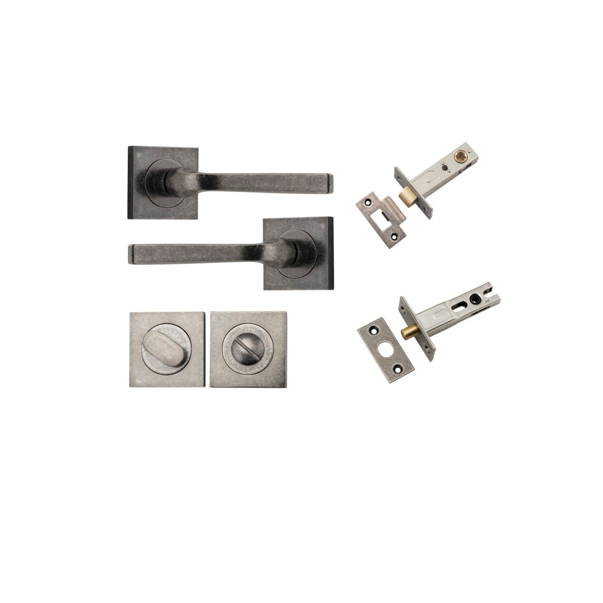 Annecy Lever - Square Rose - Entry Point - Iver - Distressed Nickel - Door Levers - Privacy Set - Door Handle - Solid Brass