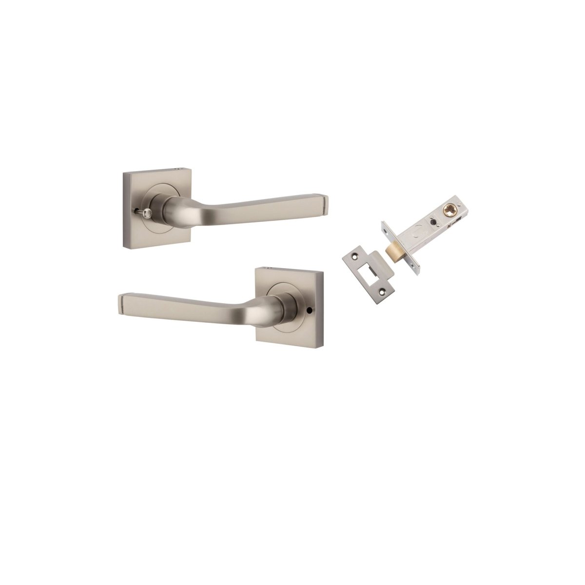 Annecy Lever - Square Rose - Entry Point - Iver - Satin Nickel - Door Levers - Privacy Set - Door Handle - Solid Brass