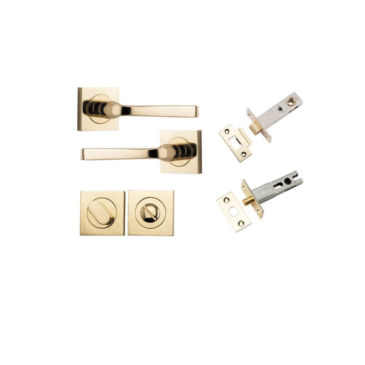 Annecy Lever - Square Rose - Entry Point - Iver - Polished Brass - Door Levers - Privacy Set - Door Handle - Solid Brass