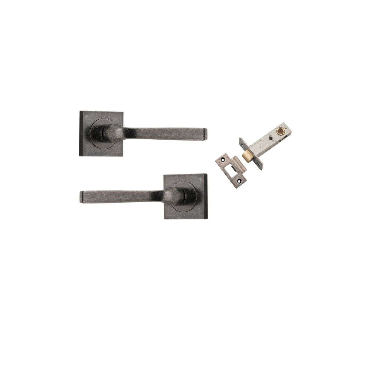 Annecy Lever - Square Rose - Entry Point - Iver - Distressed Nickel - Door Levers - Passage Set - Door Handle - Solid Brass