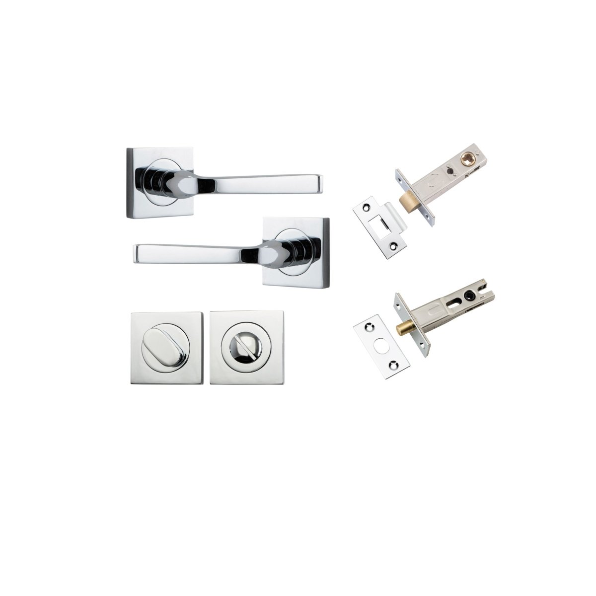 Annecy Lever - Square Rose - Entry Point - Iver - Polished Chrome - Door Levers - Privacy Set - Door Handle - Solid Brass