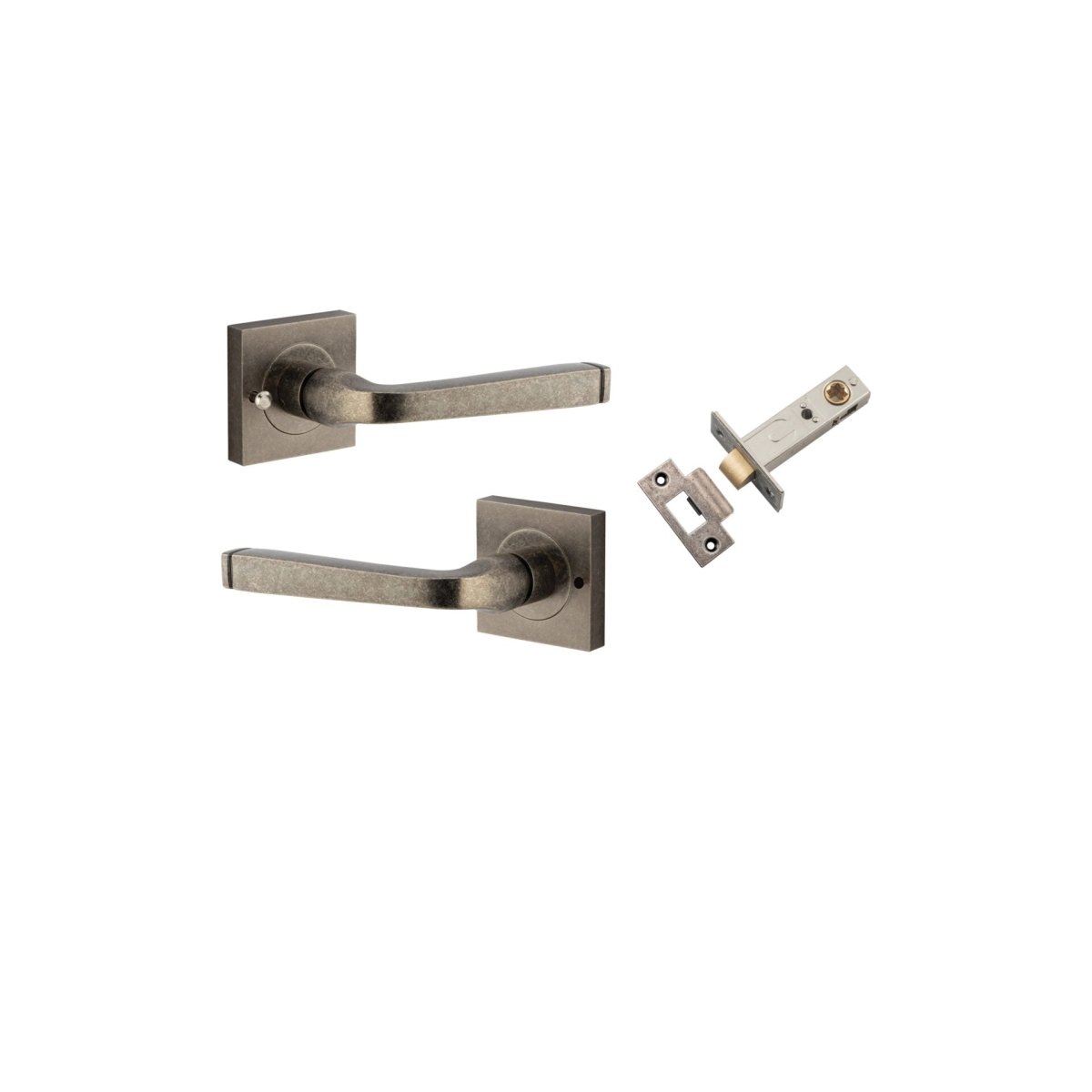 Annecy Lever - Square Rose - Entry Point - Iver - Distressed Nickel - Door Levers - Privacy Set - Door Handle - Solid Brass