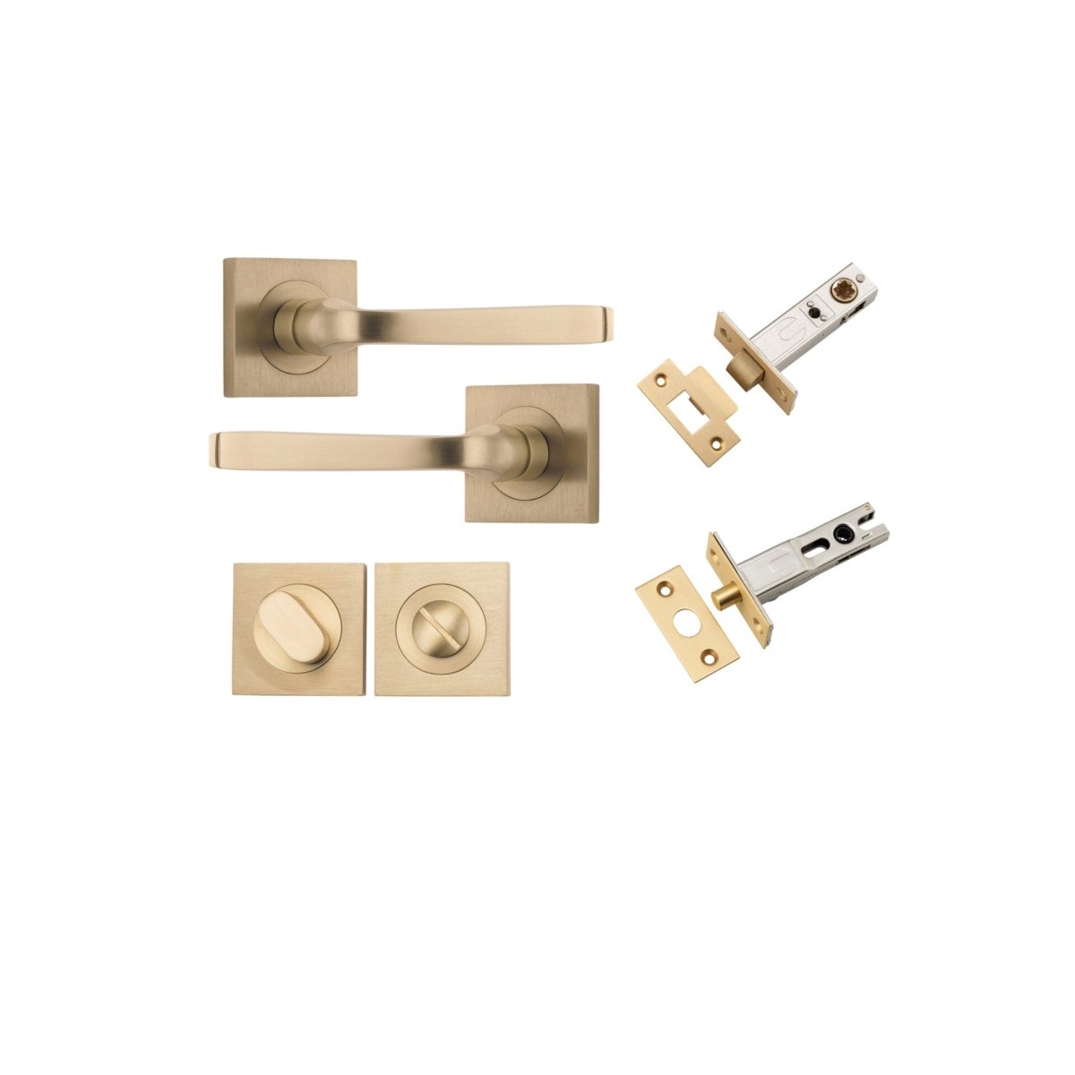 Annecy Lever - Square Rose - Entry Point - Iver - Brushed Brass - Door Levers - Privacy Set - Door Handle - Solid Brass