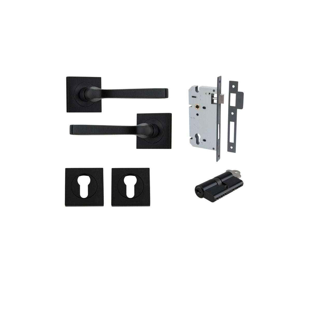 Annecy Lever - Square Rose - Entry Point - Iver - Matt Black - Door Levers - Entrance Kit - Door Handle - Solid Brass