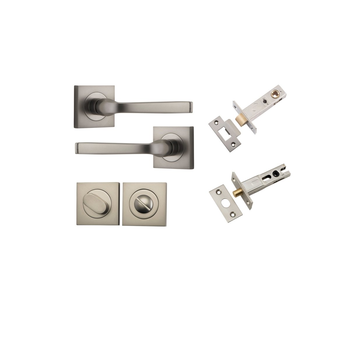 Annecy Lever - Square Rose - Entry Point - Iver - Satin Nickel - Door Levers - Privacy Set - Door Handle - Solid Brass