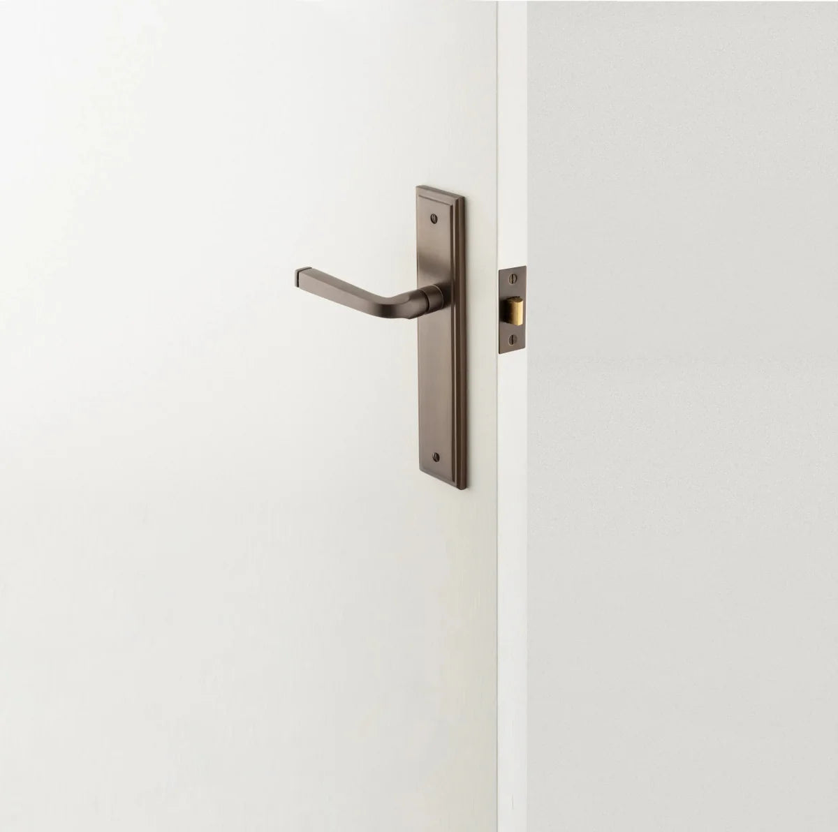 Annecy Lever - Stepped Backplate - Entry Point - Iver - Brushed Brass - Door Levers