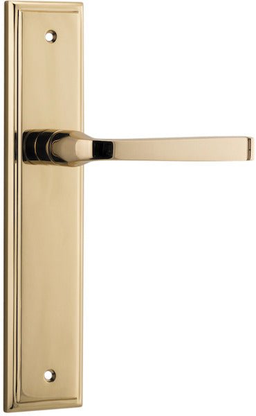 Annecy Lever - Stepped Backplate - Entry Point - Iver - Polished Brass - Door Levers