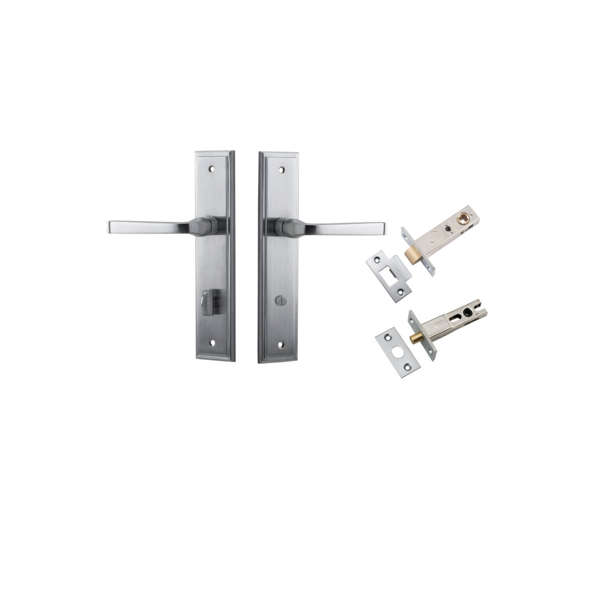 Annecy Lever - Stepped Backplate - Entry Point - Iver - Brushed Chrome - Door Levers