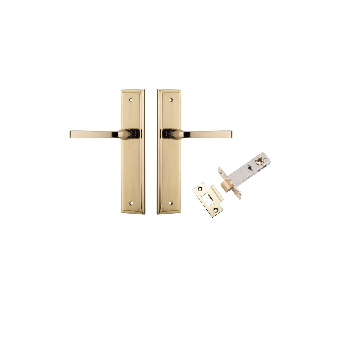 Annecy Lever - Stepped Backplate - Entry Point - Iver - Polished Brass - Door Levers