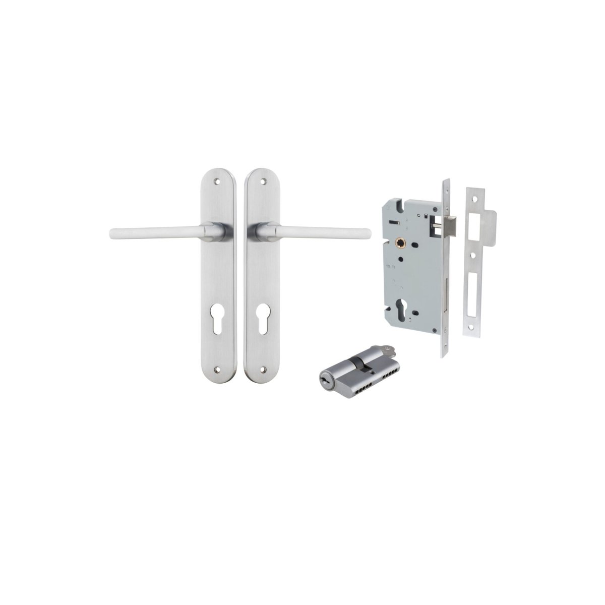 Baltimore Lever - Oval Backplate - Entry Point - Iver - Brushed Chrome - Door Levers