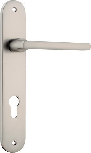 Baltimore Lever - Oval Backplate - Entry Point - Iver - Satin Nickel - Door Levers