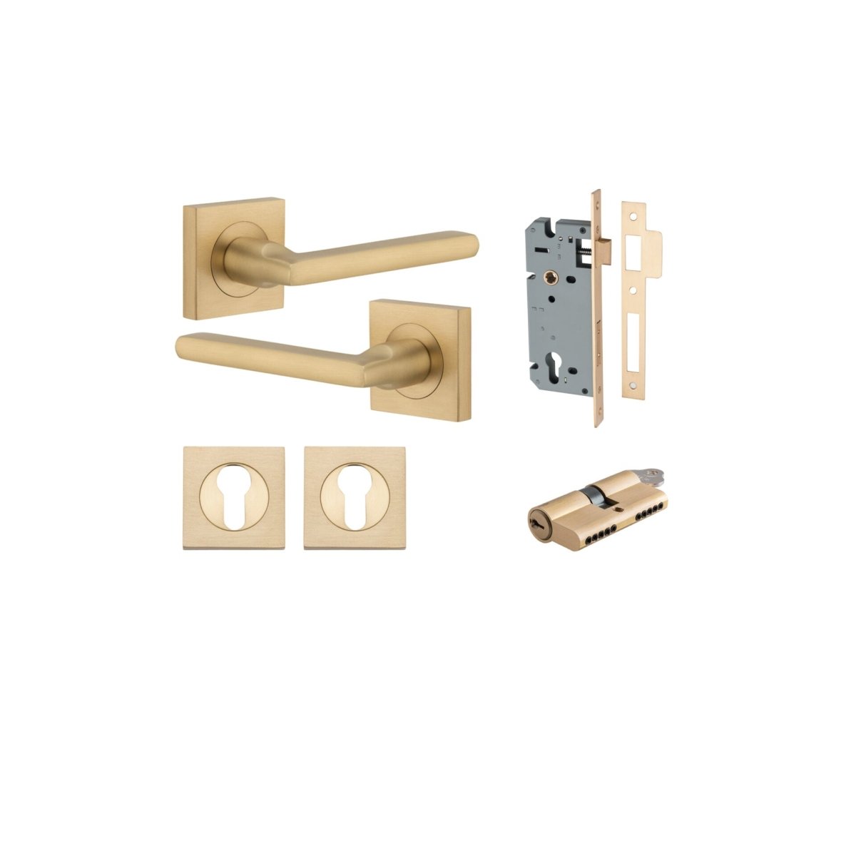 Baltimore Lever - Square Rose - Entry Point - Iver - Brushed Brass - Door Levers