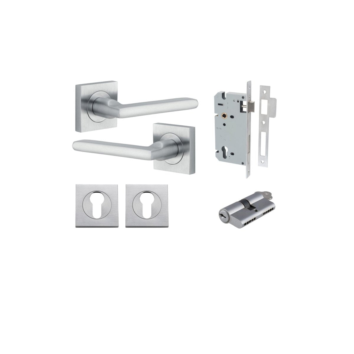 Baltimore Lever - Square Rose - Entry Point - Iver - Brushed Chrome - Door Levers