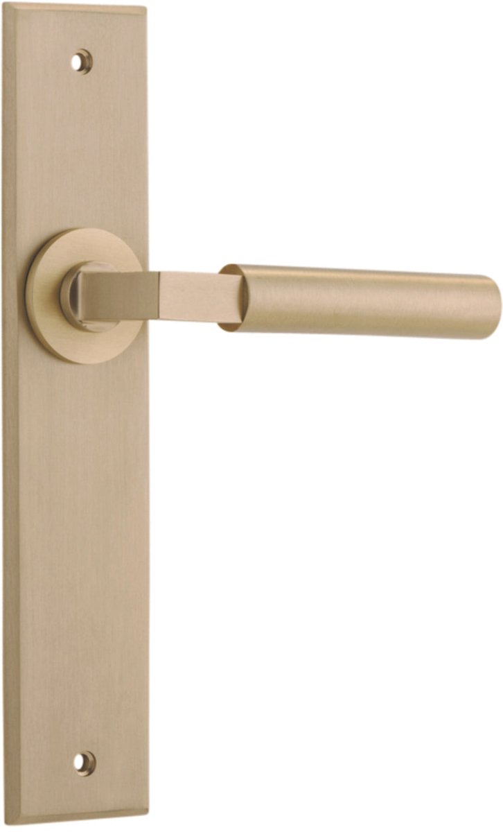 Berlin Lever - Chamfered Backplate - Entry Point - Iver - Brushed Brass - Door Levers