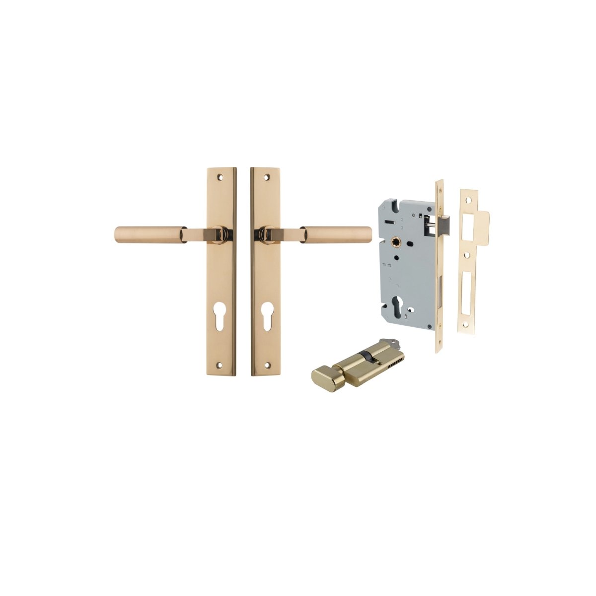 Berlin Lever - Rectangular Backplate - Entry Point - Iver - Polished Brass - Door Levers