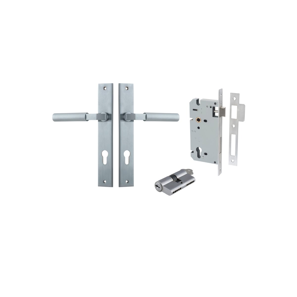 Berlin Lever - Rectangular Backplate - Entry Point - Iver - Brushed Chrome - Door Levers