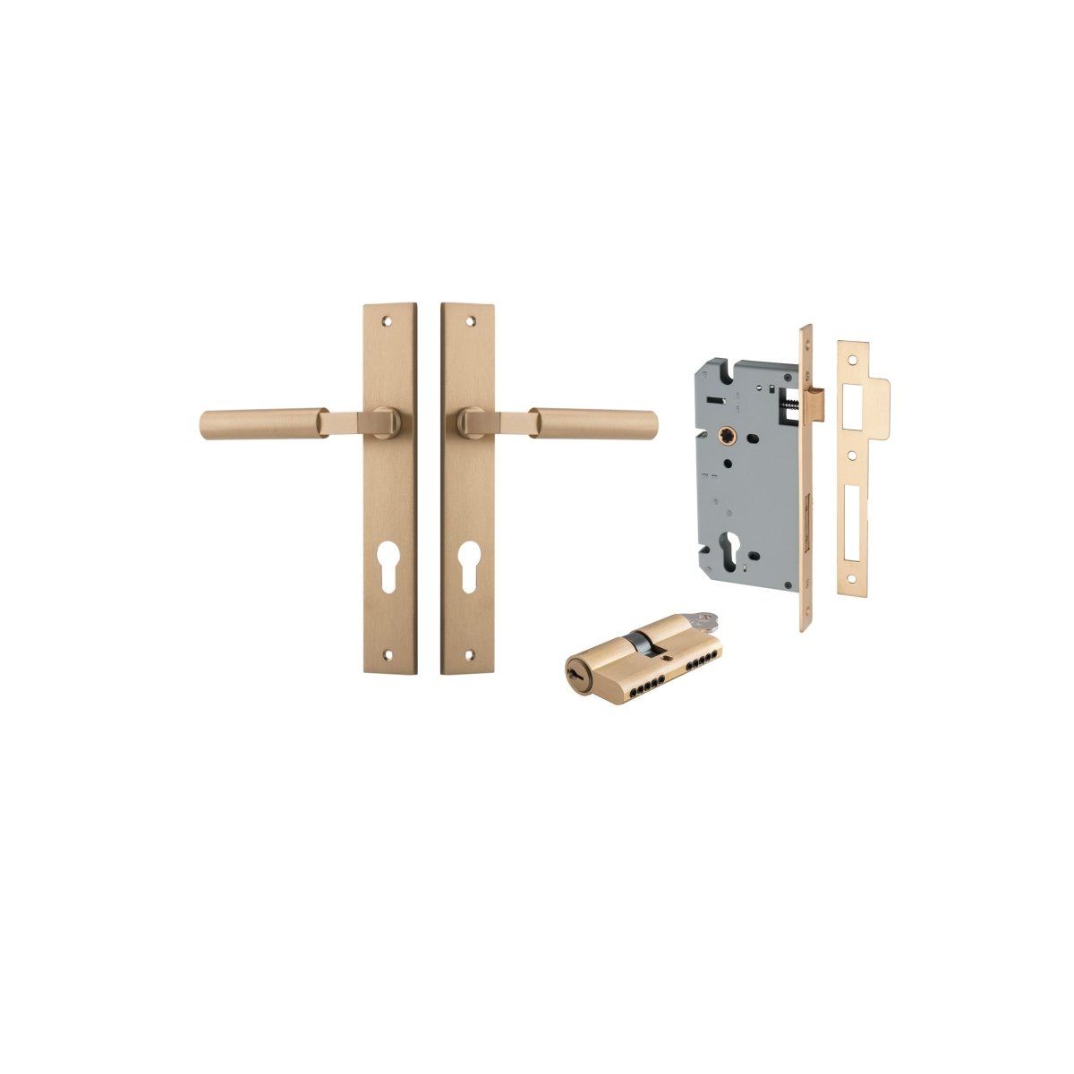 Berlin Lever - Rectangular Backplate - Entry Point - Iver - Brushed Brass - Door Levers