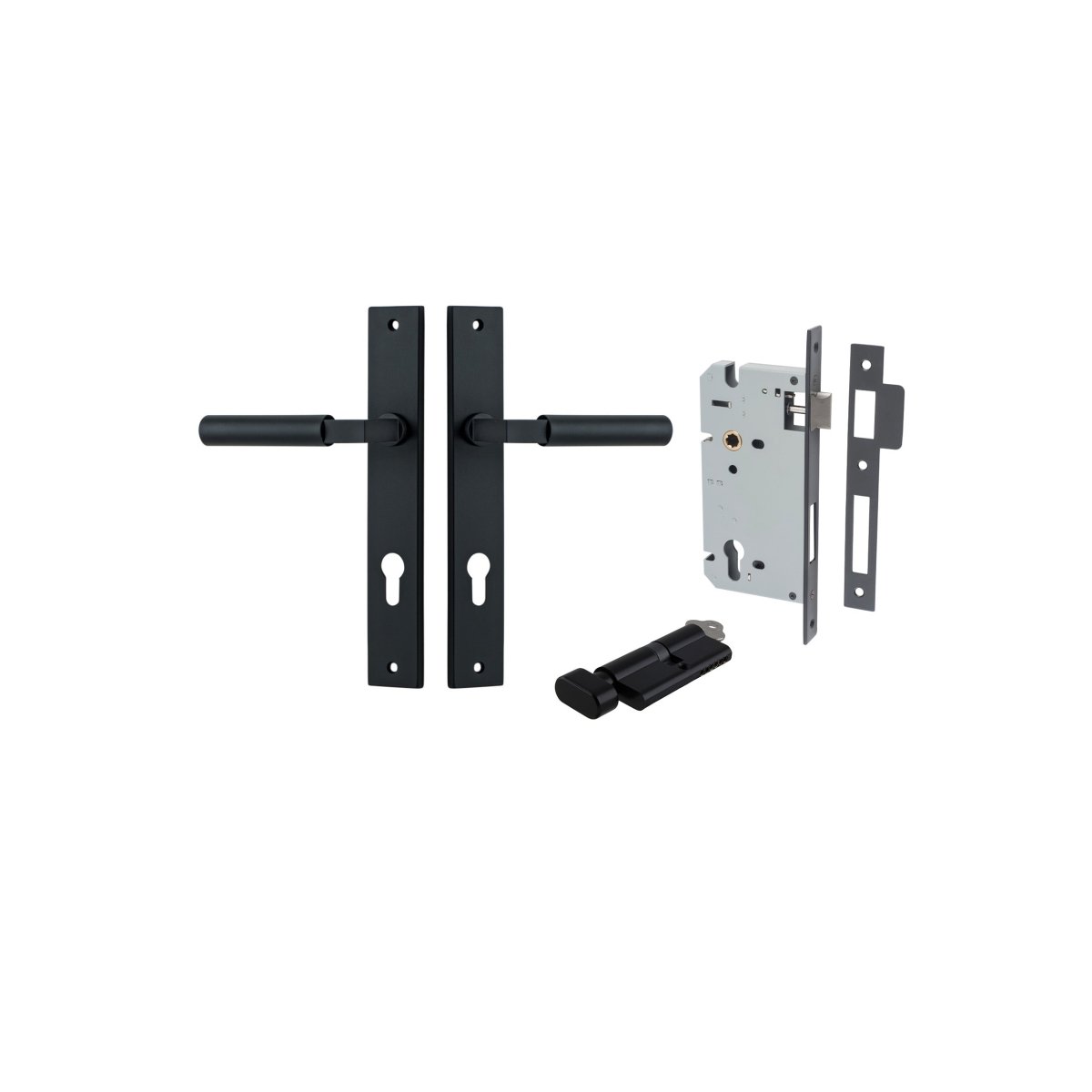 Berlin Lever - Rectangular Backplate - Entry Point - Iver - Matt Black - Door Levers