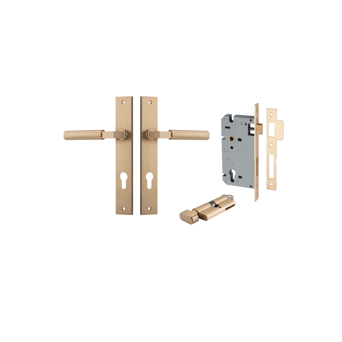 Berlin Lever - Rectangular Backplate - Entry Point - Iver - Brushed Brass - Door Levers