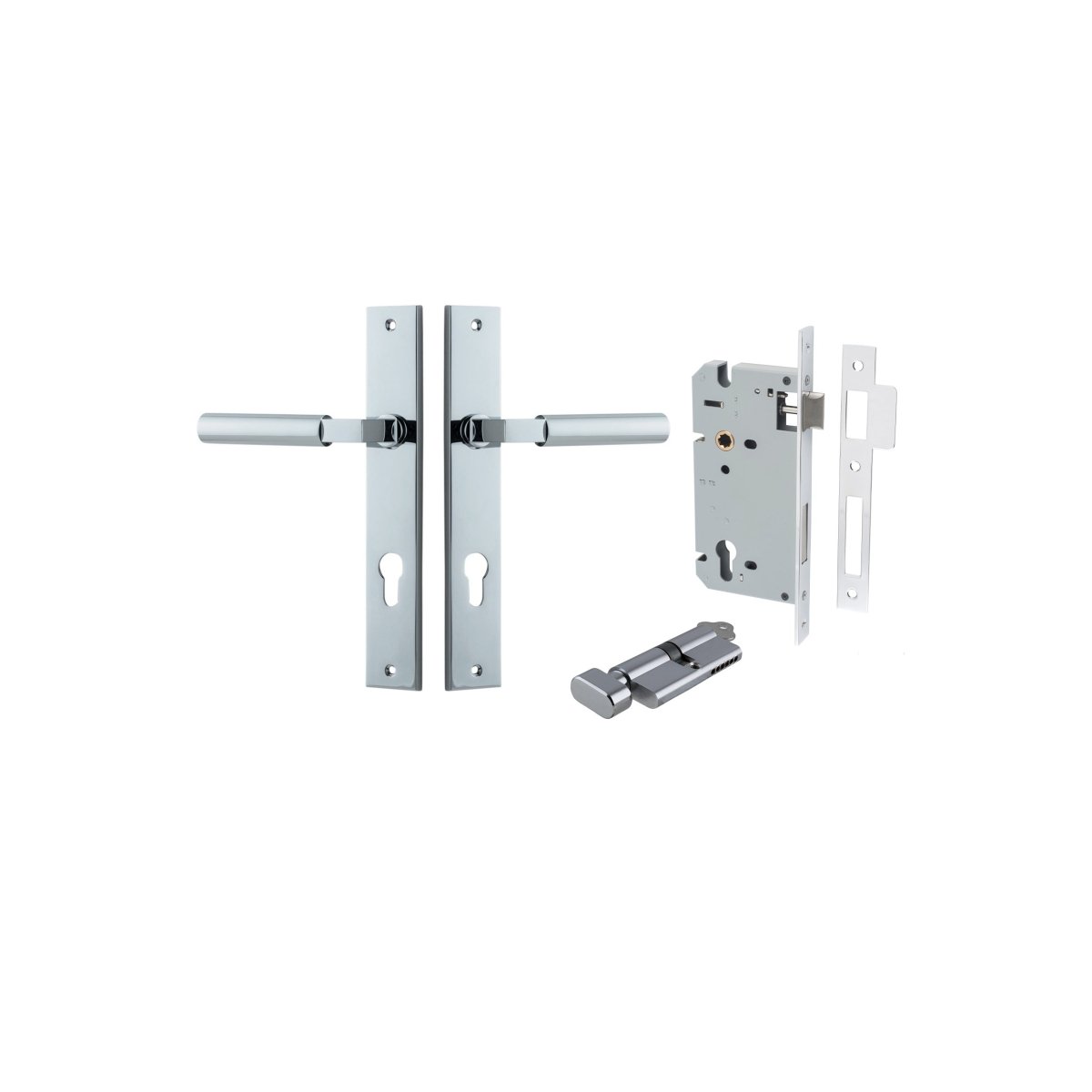 Berlin Lever - Rectangular Backplate - Entry Point - Iver - Polished Chrome - Door Levers