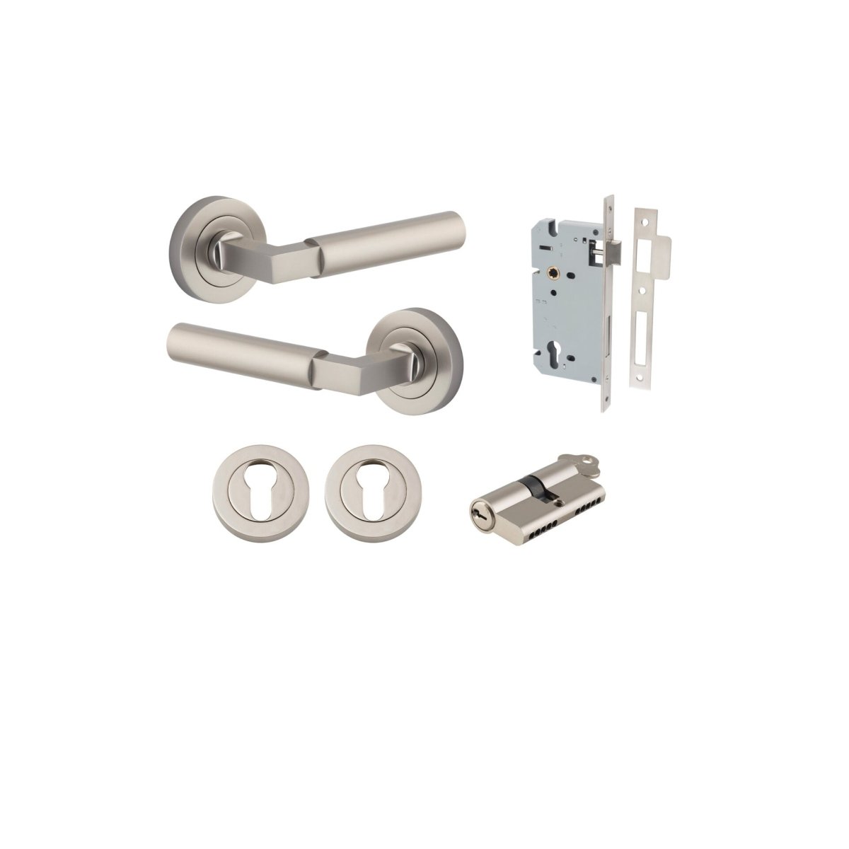 Berlin Lever - Round Rose - Entry Point - Iver - Satin Nickel - Door Levers