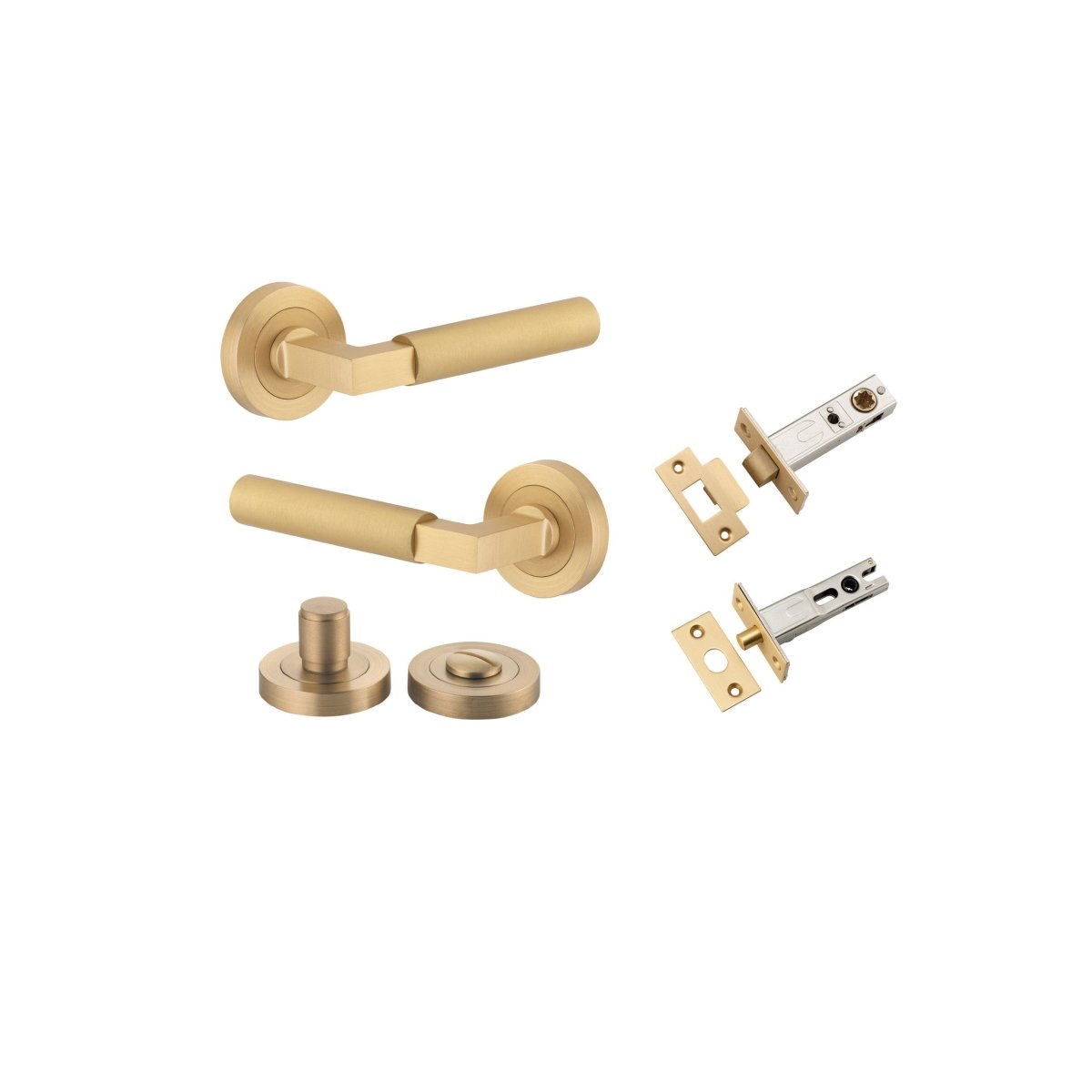 Berlin Lever - Round Rose - Entry Point - Iver - Brushed Brass - Door Levers