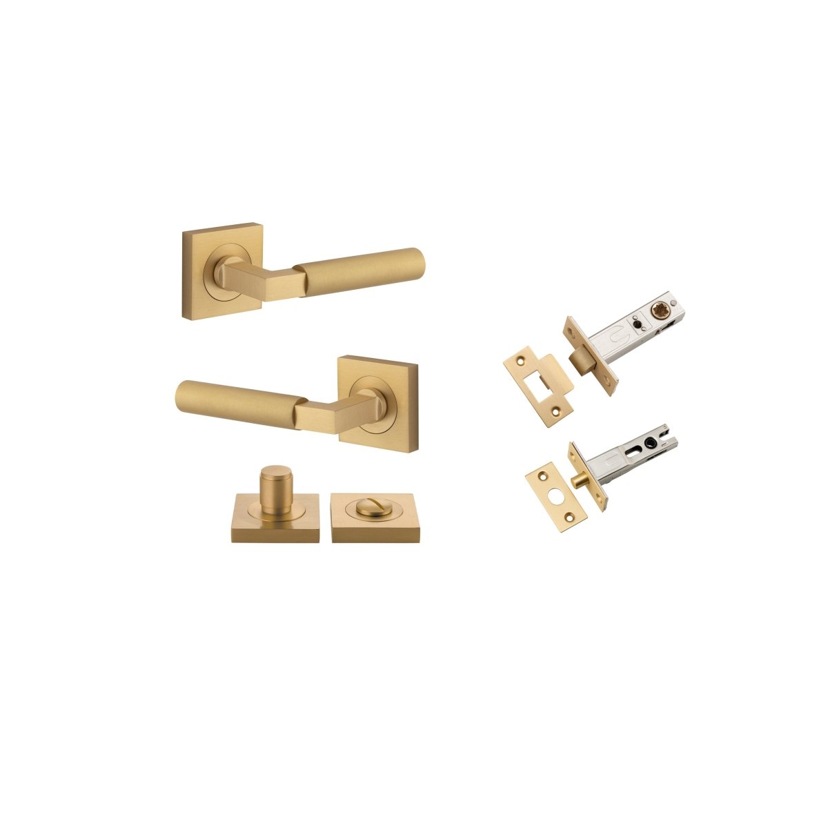 Berlin Lever - Square Rose - Entry Point - Iver - Brushed Brass - Door Levers