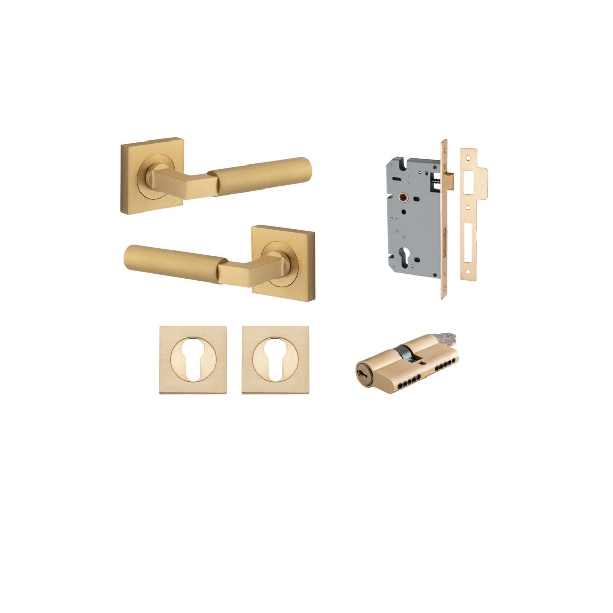 Berlin Lever - Square Rose - Entry Point - Iver - Brushed Brass - Door Levers