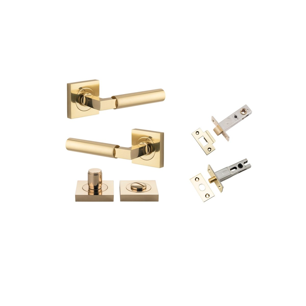 Berlin Lever - Square Rose - Entry Point - Iver - Polished Brass - Door Levers