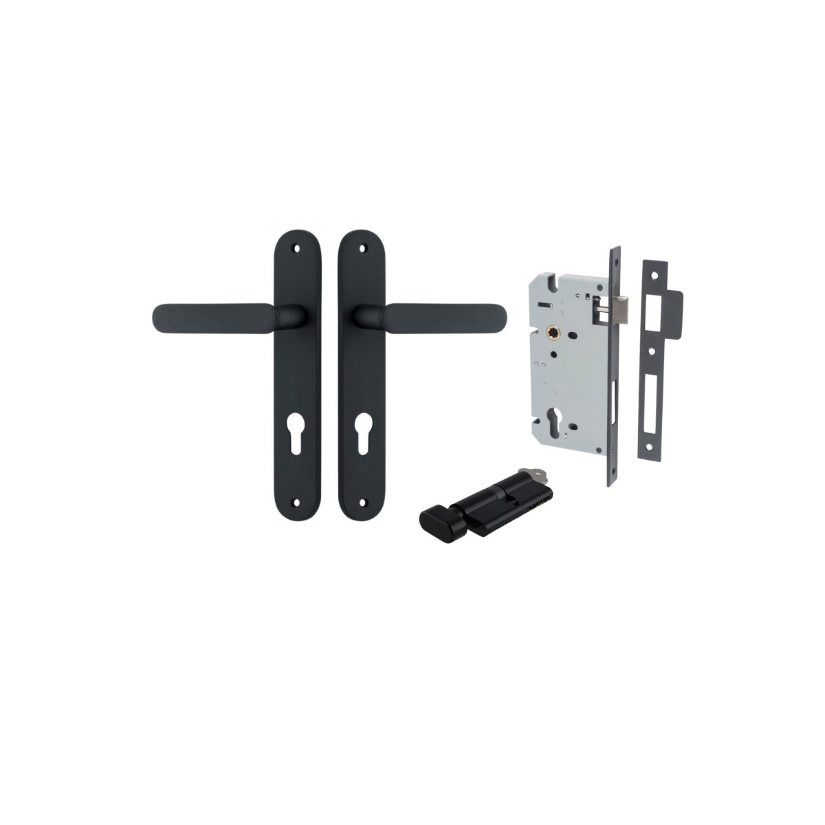 Bronte Lever - Oval Backplate - Entry Point - Iver - Matt Black - Door Levers