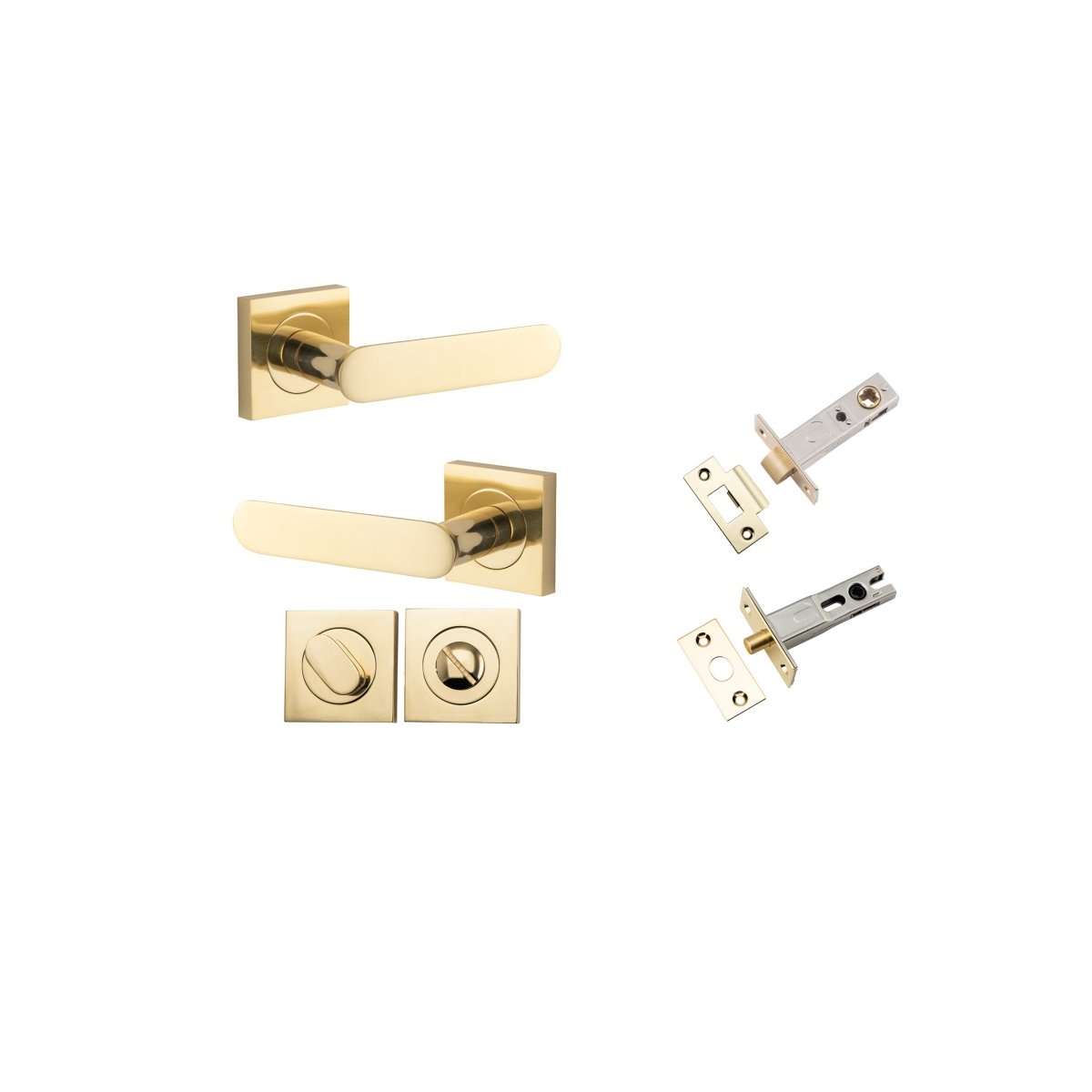 Bronte Lever - Square Rose - Entry Point - Iver - Polished Brass - Door Levers