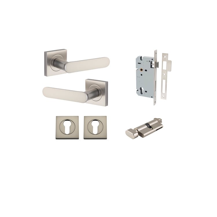 Bronte Lever - Square Rose - Entry Point - Iver - Satin Nickel - Door Levers