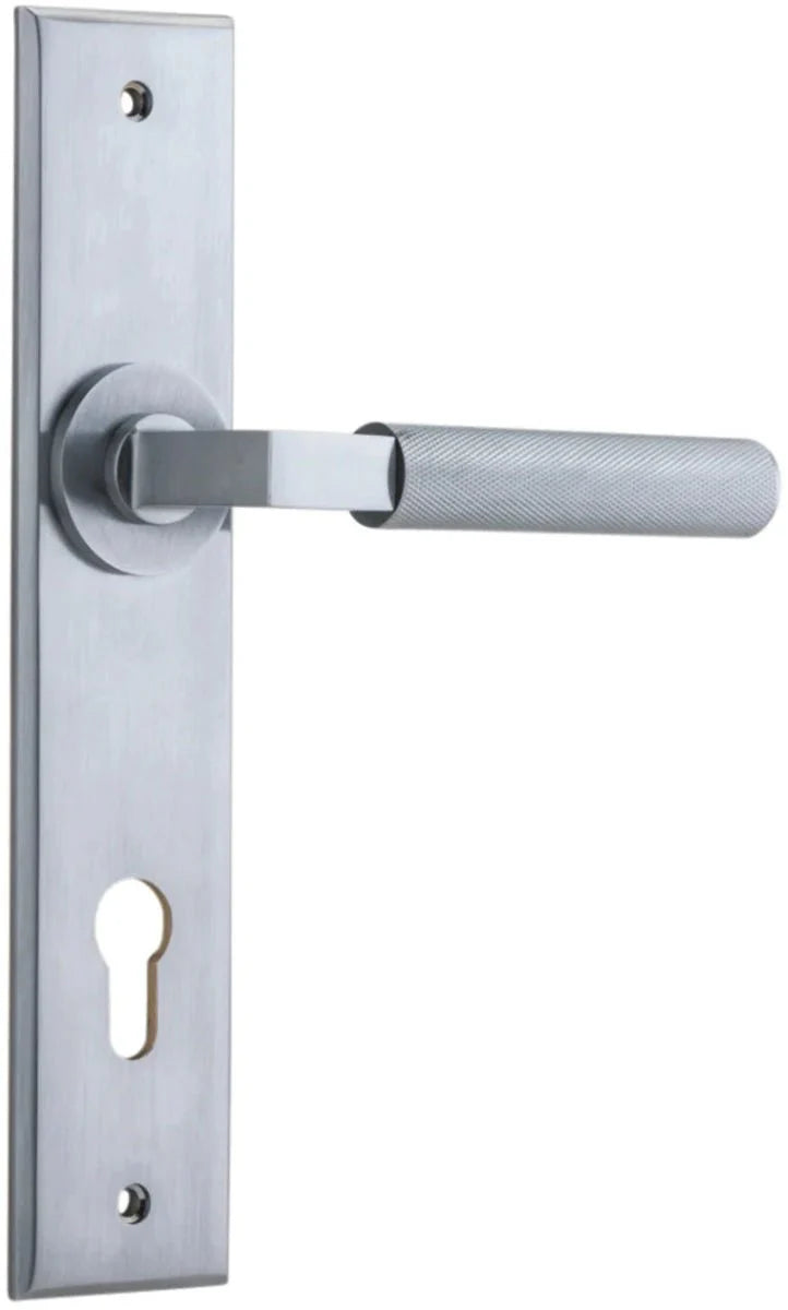 Brunswick Lever - Chamfered Backplate - Entry Point - Iver - Brushed Chrome - Door Levers