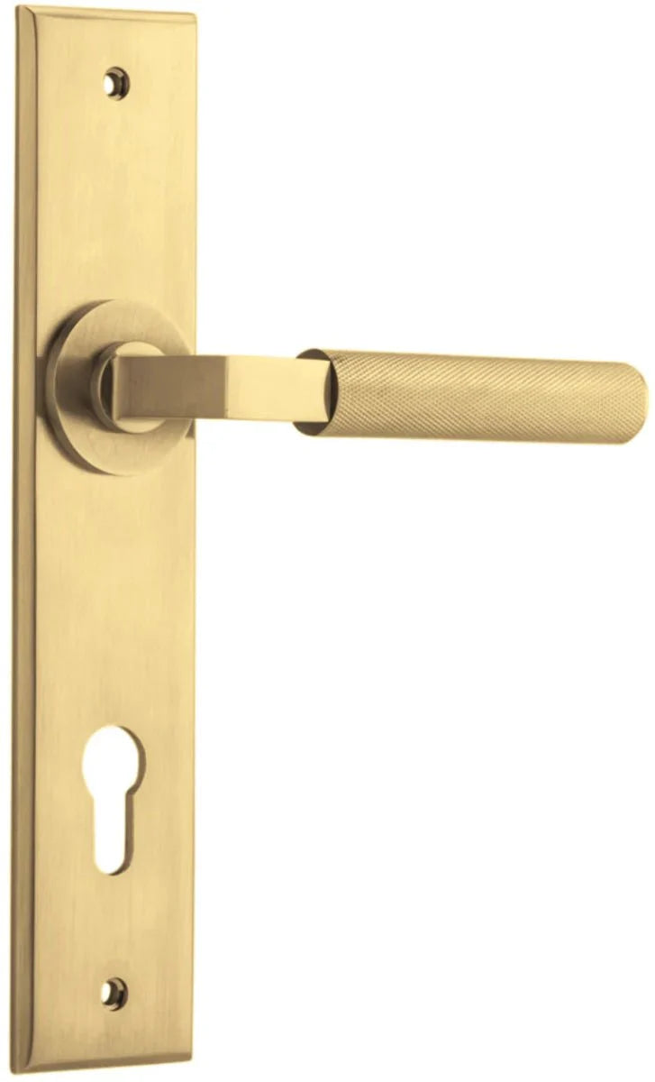 Brunswick Lever - Chamfered Backplate - Entry Point - Iver - Brushed Gold PVD - Door Levers