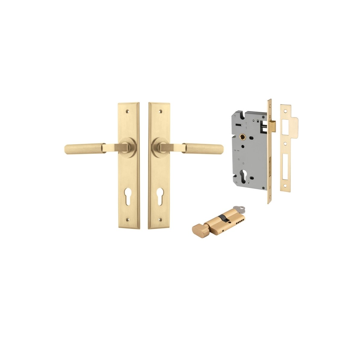 Brunswick Lever - Chamfered Backplate - Entry Point - Iver - Brushed Gold PVD - Door Levers