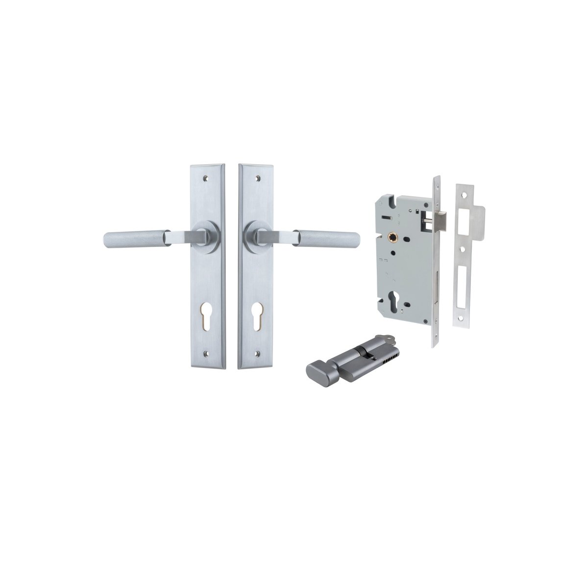 Brunswick Lever - Chamfered Backplate - Entry Point - Iver - Brushed Chrome - Door Levers