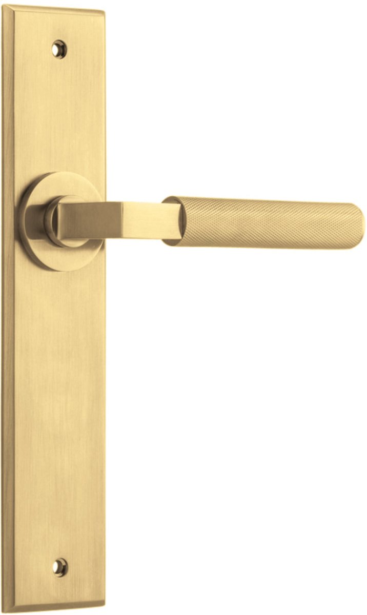 Brunswick Lever - Chamfered Backplate - Entry Point - Iver - Brushed Gold PVD - Door Levers