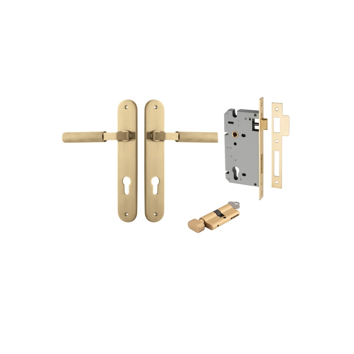 Brunswick Lever - Oval Backplate - Entry Point - Iver - Brushed Gold PVD - Door Levers